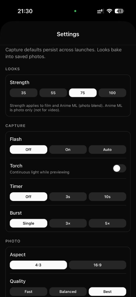 Iris settings