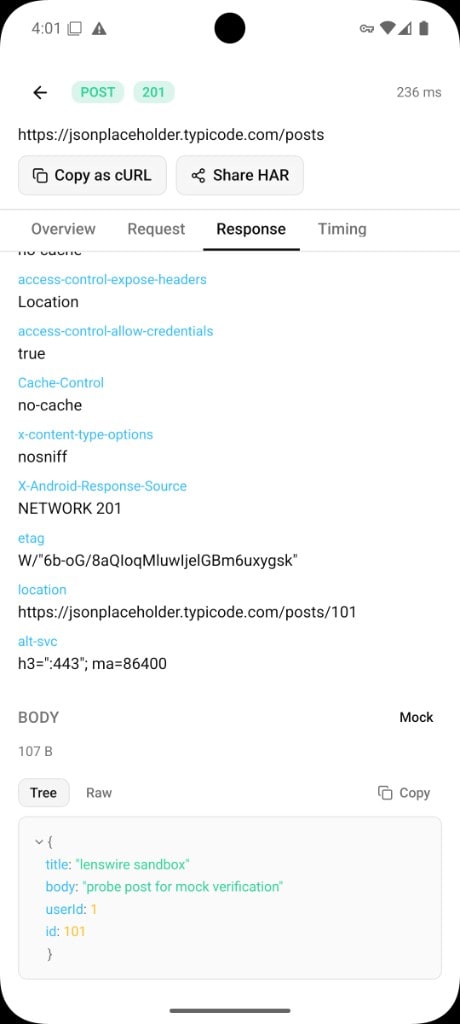 Lenswire response body preview