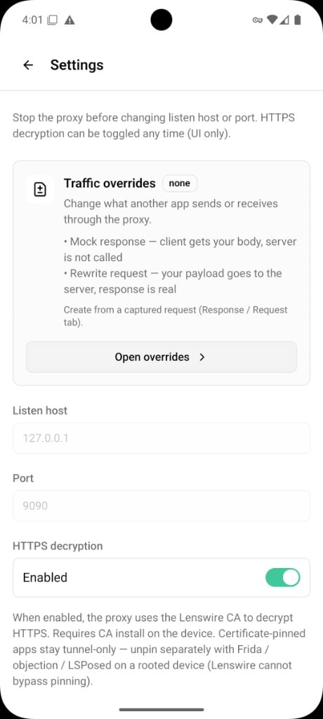 Lenswire traffic overrides settings